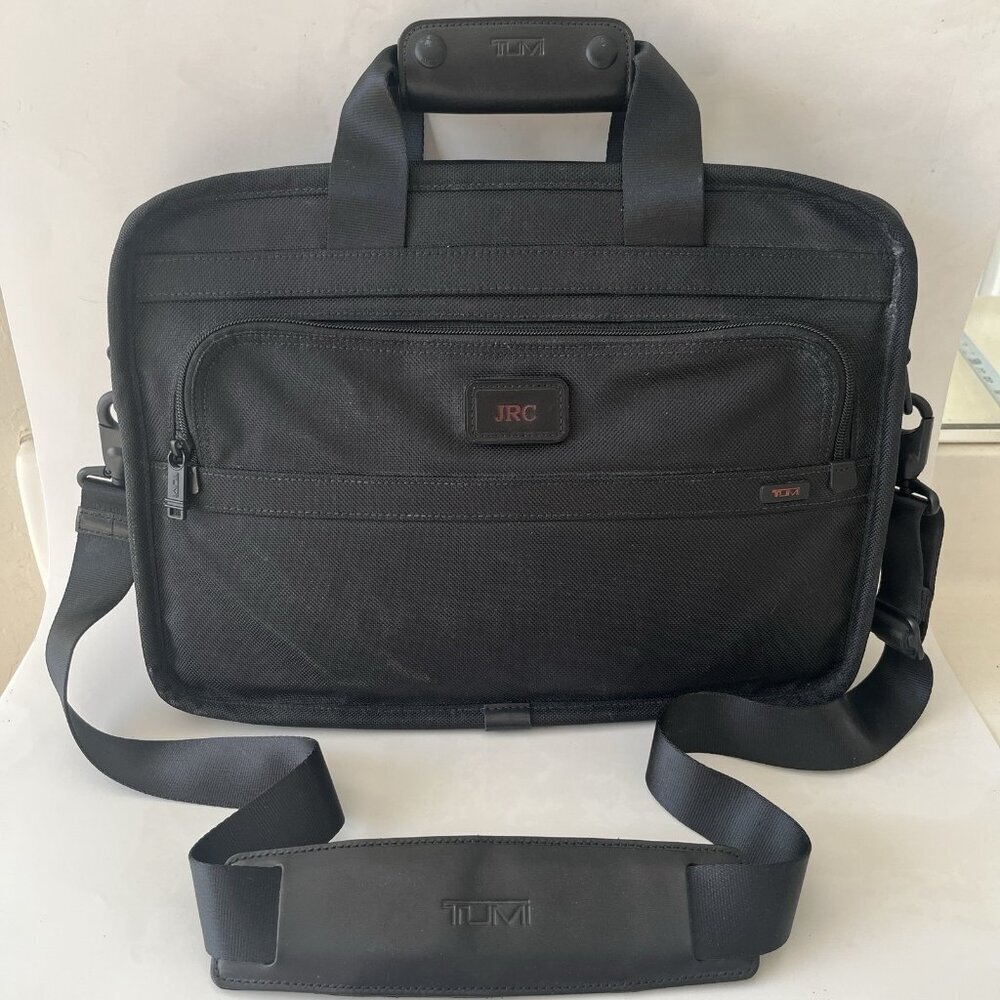 Tumi Briefcase Laptop Shoulder Bag Black Ballistic Nylon Carry On Shoulder Strap